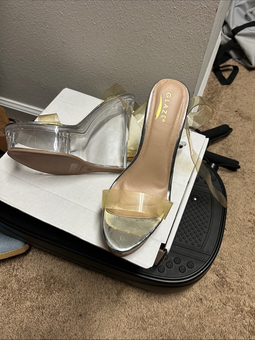 Glaze Clear/Beige Lucite Wedge Slide Sandals